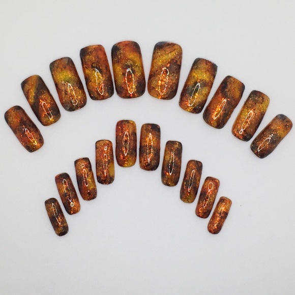 Tortoise Marbled Long Square Press On Nails-Set - Picture 6 of 11